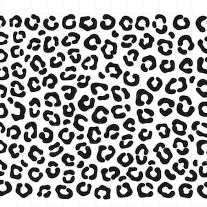 May include: A square graphic design featuring a repeating black leopard print pattern on a white background. The pattern consists of various irregular, open-ended circular shapes and spots arranged in a dense, uniform layout across the entire surface.