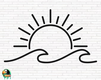 Sunset SVG, Wave Svg, Sun and Wave Svg, Sunrise Svg, Ocean Waves Svg, Summer Svg, Beach Svg, Sunset Clipart, Cut Files, Cricut, Png, Svg