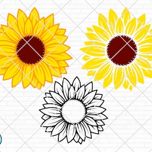 Sgflower svg, Flower svg, Sunflower Bundle taglio file, sunflower cricut, silhouette girasole, vettore girasole, clipart dxf eps