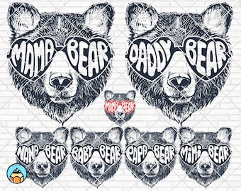 Bear Family svg, Mama Bear svg, Nana Bear svg, Papa Bear svg, Baby Bear svg, Daddy Bear svg, Mimi Bear, Bear Cut file Bundle Set, svg, png