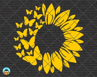 Sunflower butterfly Svg, Sunflower svg, Sunflower clipart, Sunflower cut file, Butterfly flower svg, Sunflower png