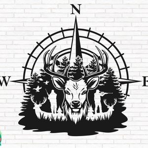 Brújula de caza SVG, Caza de ciervos svg, Caza svg, Caza svg, Cazador svg, Cabeza de ciervo svg, Paisaje al aire libre svg, Archivos de corte, Cricut, Png, Svg,