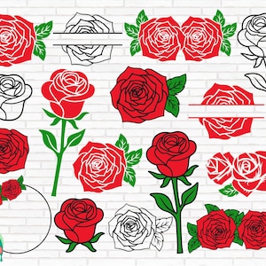 Rose SVG Bundle, Rose Svg, Flower Svg, Roses Template Svg, Half Rose Svg, Red Rose Svg, Rose Clipart Png, Cut Files, Cricut, Png, Svg