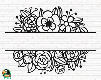 Könnte beinhalten: Schwarzweißes Blumenmuster mit einem leeren Raum in der Mitte. Das Blumenmuster besteht aus stilisierten Blumen und Blättern.