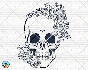 Blume Schädel Svg, Floral Schädel Svg, Schädel Svg, Blume Schädel geschnitten Datei, Blume Schädel Clipart Vektor, Boho Schädel Svg, Zucker Schädel