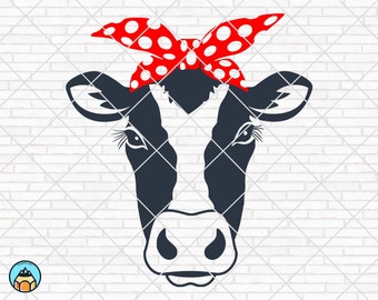 Cow With Bandana SVG | Cow Bandana SVG | Cow Face SVG | Heifer Svg | Cow Head Svg | Bandana Svg | Cow cut File | Cute Cow Face Svg