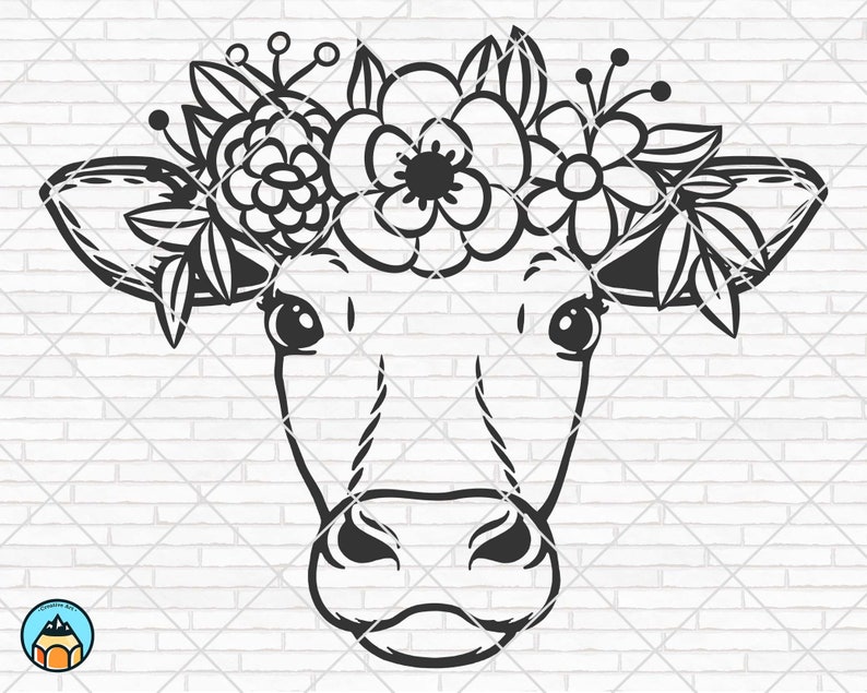Download Cow with Flower Crown Svg Cow Svg file Animal Face Floral ...