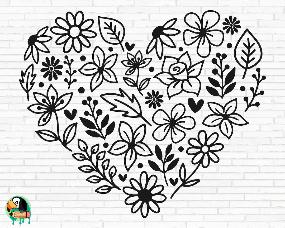 Flower Heart SVG, Floral Heart Svg, Heart Wreath Svg, Flower Svg, Heart