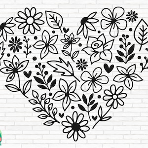 Coração de flor SVG, Coração floral svg, Coroa de coração svg, Flor svg, Coração svg, Flores silvestres svg, Floral svg, Arquivos cortados, Cricut, Png, Svg