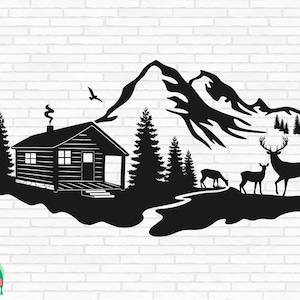 Winter Log Cabin SVG, Camping Lodge svg, Outdoor svg, Mountain svg, Adventure svg, Deer svg, Winter Scene svg, Cut Files, Cricut, Png, Svg