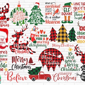 K&ouml;nnte beinhalten: Eine Sammlung von 18 weihnachtlichen Designs mit rot-schwarzem Buffalo-Karo-Muster. Die Designs beinhalten S&auml;tze wie "Frohe Weihnachten", "Wir w&uuml;nschen dir ein frohes Weihnachtsfest", "Liebe den Geber mehr als das Geschenk" und "Zwanghafte Weihnachtsst&ouml;rung".