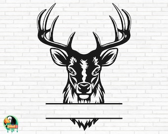 Deer Head Split Name Frame SVG, Deer Monogram svg, Buck Head svg, Deer Hunting svg, Deer svg, Cut Files, Cricut, Silhouette, Png, Eps, Dxf