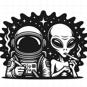 Alien und Astronaut rauchen Weed SVG, Cannabis Marihuana Cut File, Outer Space Cut File, Rauchen Gemeinsame Schablone, 420 Dope Shirt Design, Trippy SVG