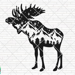 Mountain Range Moose SVG, Moose Silhouette Svg, Moose svg, Moose Cut File, Moose Vector, dxf, eps, png, Cricut, Silhouette
