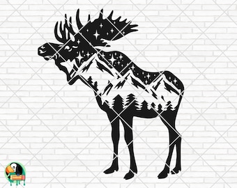 Mountain Range Moose SVG, Moose Silhouette Svg, Moose svg, Moose Cut File, Moose Vector, dxf, eps, png, Cricut, Silhouette