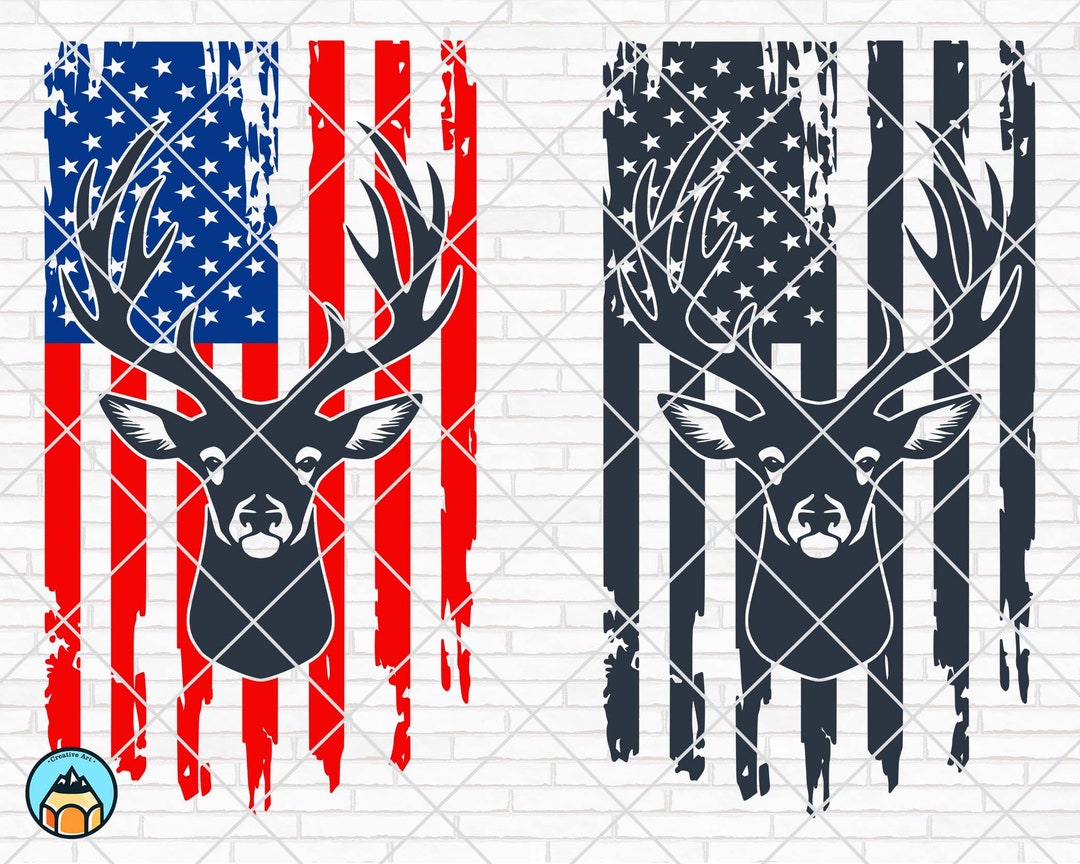 Deer USA Flag SVG Deer Head SVG Hunting Svg Deer Svg Distressed Flag