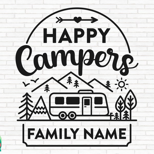 Happy Campers SVG, Camping svg, Outdoor svg, Adventure svg, Camp Flag svg, Camp Bucket svg, Camper Svg, Cut Files, Cricut, Png, Svg