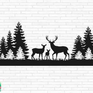Hirsch Im Wald SVG, Hirsch Familie Svg, Wildnis Svg, Wald Hirsch Svg, Landschaft Svg, Buck and Doe svg, Plotterdatei, Cricut, Png, Svg