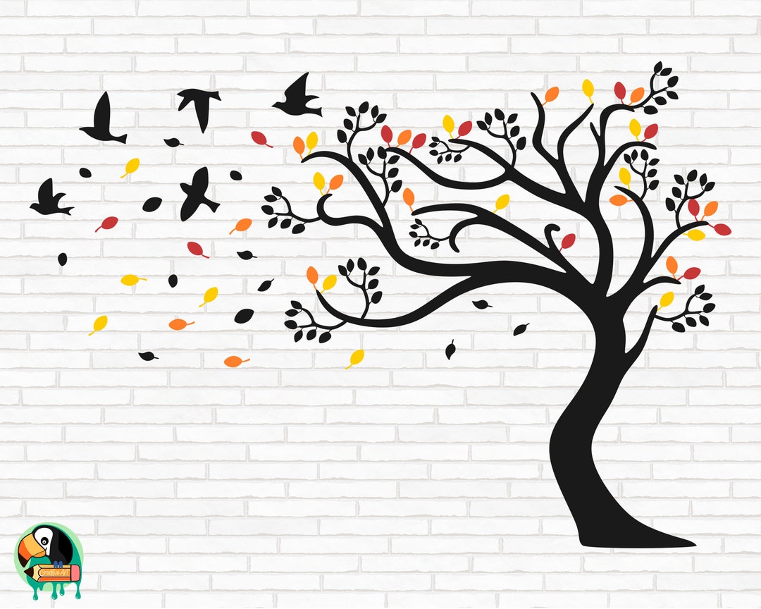 Autumn Tree and Birds SVG, Fall Tree Svg, Autumn Tree Svg, Autumn Tree