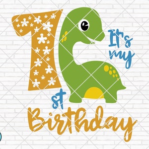 Dinossauro de primeiro aniversário svg, Dinossauro svg, Primeiro aniversário png, Dinossauro número 1, É meu primeiro aniversário svg, Silhueta de Cricut de arquivo cortado