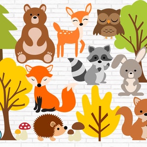 Animales del bosque SVG DXF Clipart Png Set, Animales del bosque, Oso, Ciervo, Mapache, Conejo, Zorro, svg dxf Archivos cortados para Cricut Silhouette Clip Art