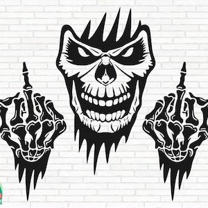 Czaszka Środkowy Palec SVG, Środkowy Palec Svg, Szkieletowy Palec Svg, Pliki Cięcia Czaszki Środkowy Palec, Cricut, Sylwetka, Png, Svg, Eps, Dxf