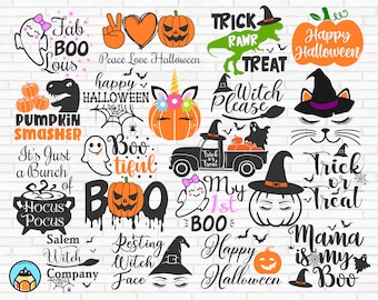 ハロウィン SVG バンドル、ハロウィン svg、ゴースト svg、ホーカス ポーカス svg、カボチャ svg、ブー svg、トリック オア トリート svg、魔女 svg、クリカット、シルエット PNG
