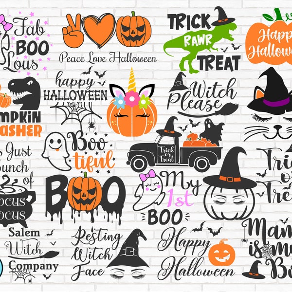 Halloween SVG Bundle, Halloween svg, Ghost svg, Hocus Pocus svg, Pumpkin svg, Boo svg, Trick or Treat svg, Witch svg, Cricut, Silhouette PNG