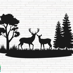 Deer In The Forest SVG, Deer Family svg, Outdoors svg, Wilderness svg, Camping svg, Forest Scene svg, Buck svg, Cut Files, Cricut, Png, Svg