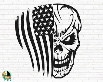 USA Skull Flag SVG, Skull Flag Svg, Patriotic Skull Svg, American Skull Flag Cut Files, Cricut, Silhouette, Png, Svg, Eps, Dxf