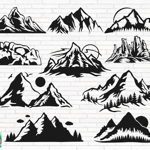 Mountain Svg, Landscape Svg, Mountain Silhouette Svg, Mountain Outline Svg - (10 designs)