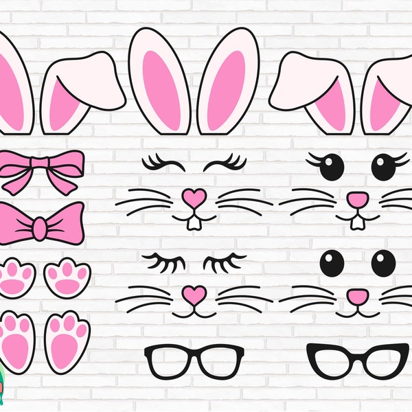 Pâques lapin SVG, lapin visage Svg, lapin oreilles Svg, lapin monogramme Svg, lapin visage Svg, lapin fille garçon Svg, couper des fichiers, Cricut, Png, Svg