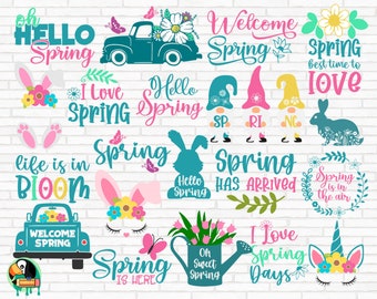 Spring Svg, Spring Svg Bundle, Easter Svg, Spring Design for Shirts, Spring Quotes, Spring Cut Files, Cricut, Silhouette, Png