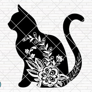 Floral Cat svg, Flowers Cat svg, Cat svg, Wildflower Cat svg, Mandala Cat svg, Papercut Template svg, cricut, silhouet, cut file, PNG