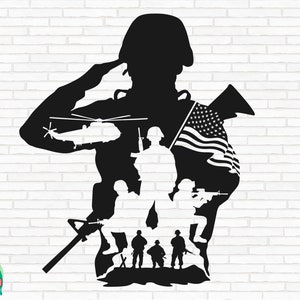 Soldado estadounidense SVG, Soldado veterano SVG, Tropas estadounidenses SVG, Ejército SVG, Militar SVG, Bandera de EE. UU. SVG, Archivos de corte, Cricut, Silueta, Png, Eps, Dxf