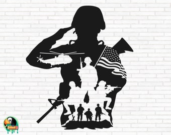 US Soldier SVG, Veteran Soldier svg, American Troops svg, Army svg, Military svg, USA Flag svg, Cut Files, Cricut, Silhouette, Png, Eps, Dxf