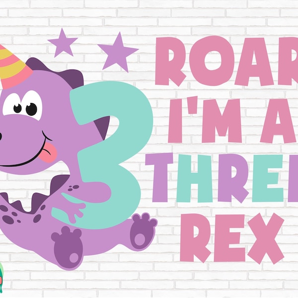 Girl Three Rex SVG, Third Birthday Svg, Girl Dinosaur Svg, Girl Birthday Svg, Dinosaur 3rd Birthday Svg, Cut Files, Cricut, Png, Svg