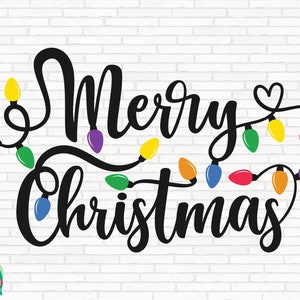 Merry Christmas SVG, Christmas Svg, Winter Svg, Christmas Lights Svg, Merry Christmas Cut Files, Cricut, Silhouette, Png, Svg, Eps, Dxf