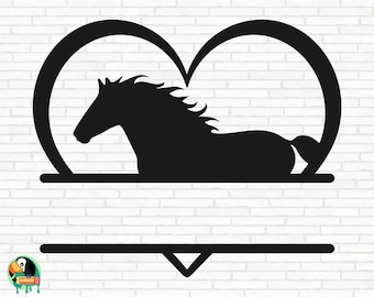 Horse Heart Split Name Frame SVG, Horse Heart svg, Horse Monogram svg, Horse Love svg, Cut Files, Cricut, Silhouette, Png, Svg, Eps, Dxf