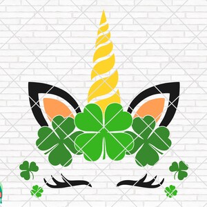St Patrick&#39;s Day Unicorn svg, Irish svg, Shamrock svg, Clover svg, Lucky Charm svg, Clover Clipart, Cut File, Cricut, Silhouette, PNG