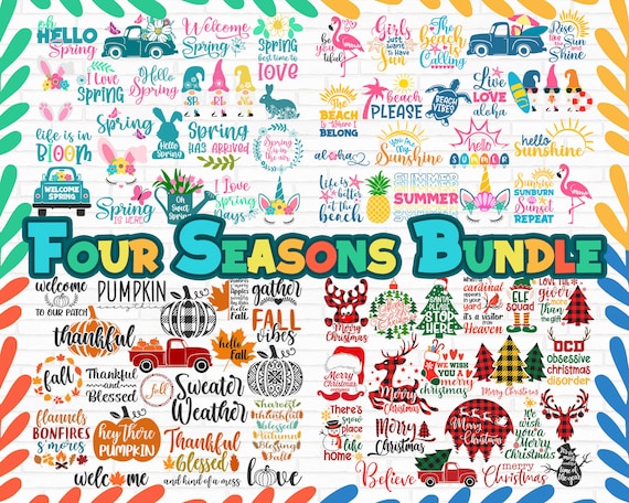 Four Seasons SVG Bundle, Spring Svg, Summer Svg, Fall Svg, Winter Svg, Christmas Svg, Easter Svg, Cut Files, Cricut, Silhouette