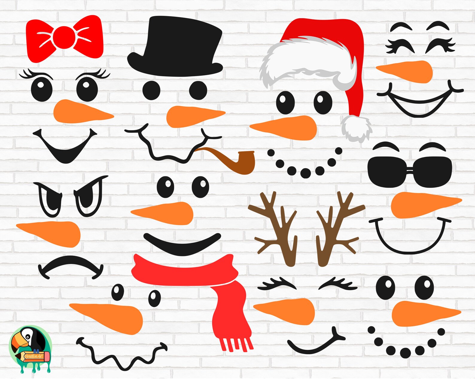 Snowman Face SVG Bundle, Winter Svg, Christmas Snowman Svg, Snowman Png ...
