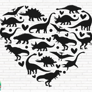Dinosaur Heart SVG, Dinosaur Svg, Heart Svg, Valentine&#39;s Day Svg, Kid&#39;s Shirt, Dino Svg, T-Rex Svg, Raptor Svg, Cut Files, Cricut, Png, Svg