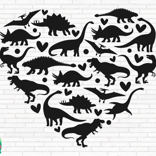 Dinosaur Heart SVG, Dinosaur Svg, Heart Svg, Valentine's Day Svg, Kid's Shirt, Dino Svg, T-Rex Svg, Raptor Svg, Cut Files, Cricut, Png, Svg