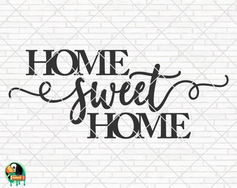 May include: Black and white text on a white brick wall background. The text reads "Home Sweet Home".