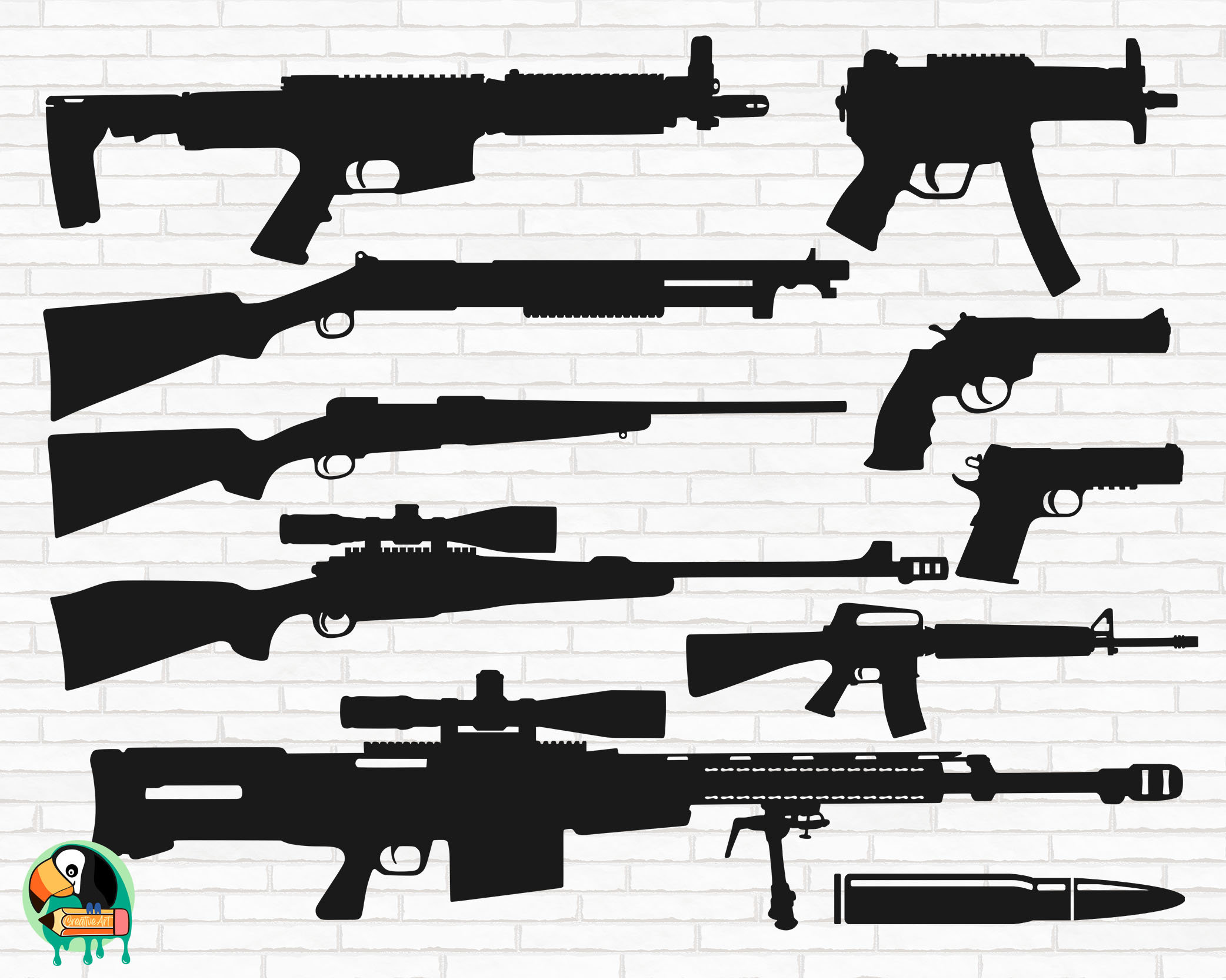 Guns SVG, Shotgun svg, M16 Rifle svg, Weapon svg, Sniper svg, Hunter Gun svg, Pistol svg, Cut Files, Cricut, Silhouette, Png, Svg, Eps, Dxf