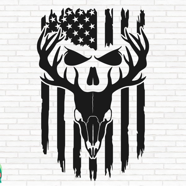 Deer Hunter US Flag SVG, Deer Antler svg, Deer Skull svg, Hunting svg, Deer US Flag svg, Cut Files, Cricut, Silhouette, Png, Svg, Eps, Dxf