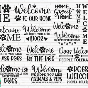 Hond welkomstbord SVG, hond teken Svg, welkom teken Svg, ronde voordeur teken Svg, hondenliefhebber Svg, deurhanger Svg, gesneden bestanden, Cricut, Png, Svg