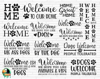 Dog Welcome Sign SVG, Dog Sign Svg, Welcome Sign Svg, Round Front Door Sign Svg, Dog Lover Svg, Door Hanger Svg, Cut Files, Cricut, Png, Svg