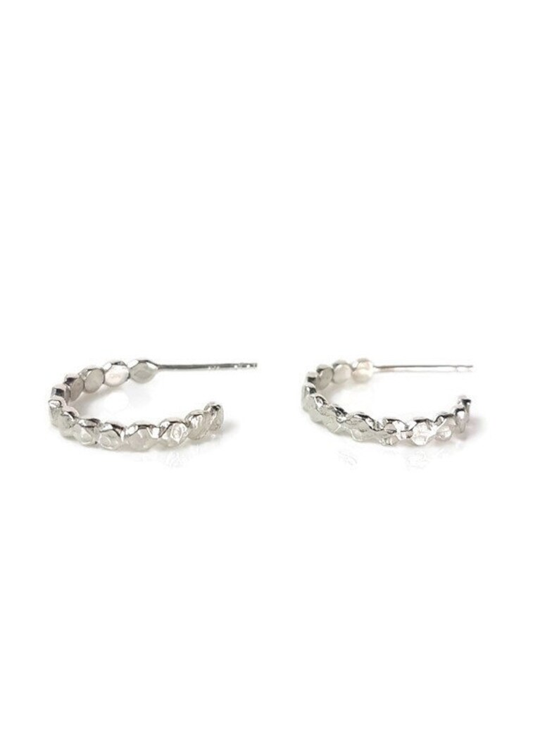 Sterling Silver Pebbles Hoop Earrings/Handmade UK/Small Hoop Style/Artisan jewellery/Gift for Her/Textured Hoops image 5